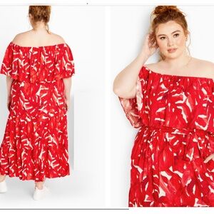 City Chic Vibrant Red& Blue Off-Shoulder Maxi Dress